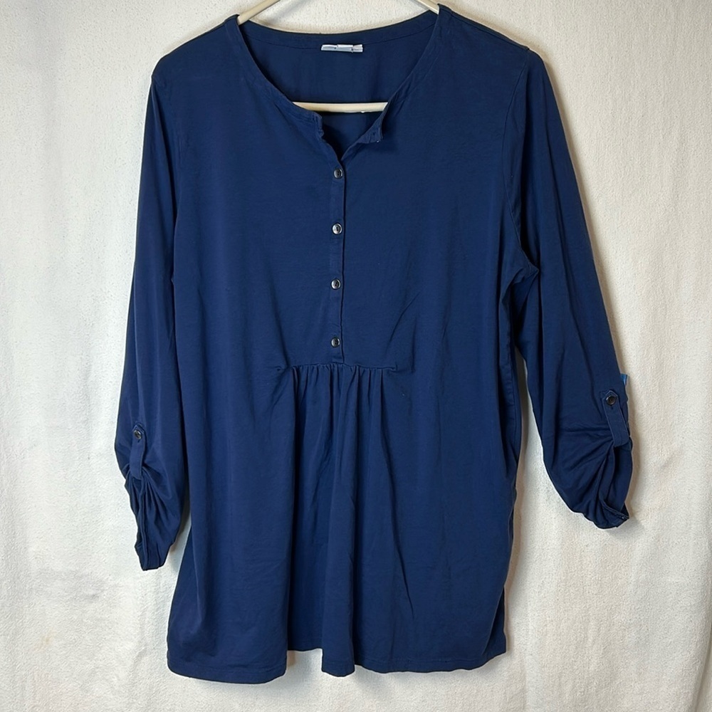 J.Jill Women’s Tunic Size L Navy Blue Long Sleeve With Tab Up Feature